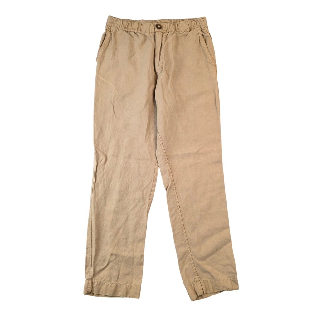 Alex Mill Women Small Khaki Tan Linen Tencel Blend Elastic Waist Straight Pants